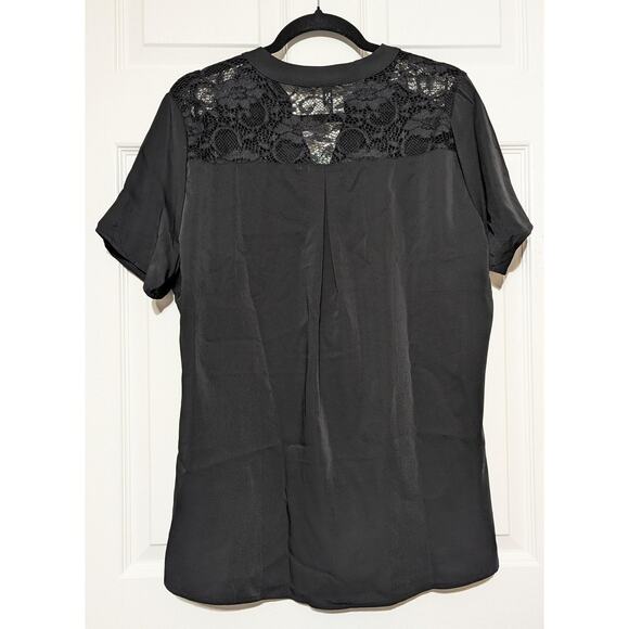 CiCiBird Shirt Womens XL Black Lace Shoulder Blouse Short Sleeve Dressy Top New - Picture 4 of 7